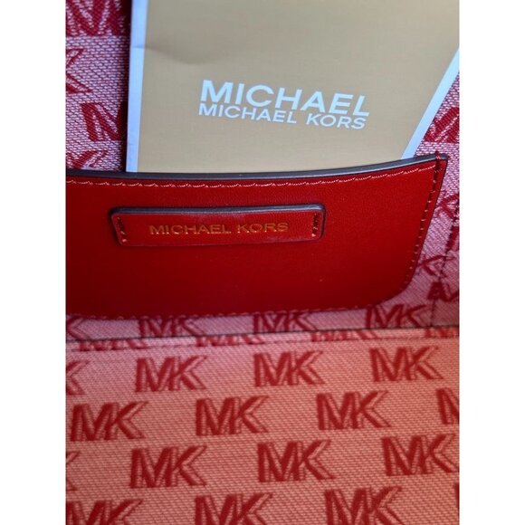 Michael Kors Bright Terracotta Hadleigh Small Double Handle Tote Messenger Bag - Picture 8 of 15